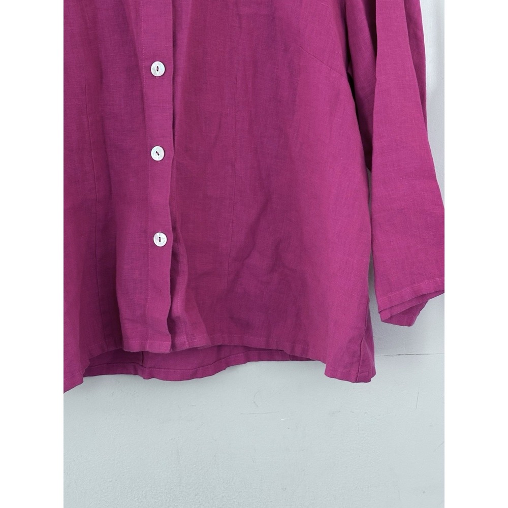 Heaven Linen XL Button Down Shirt 3/4 Sleeve Raspberry Boxy Lagenlook Oversized - Picture 4 of 7